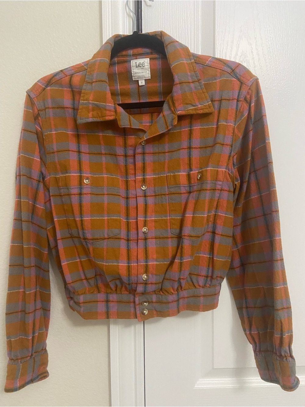 Lee plaid cropped cinched elastic waist hem jacket/shirt size medium